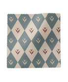 Fabric swatch with blue and brown diamond pattern