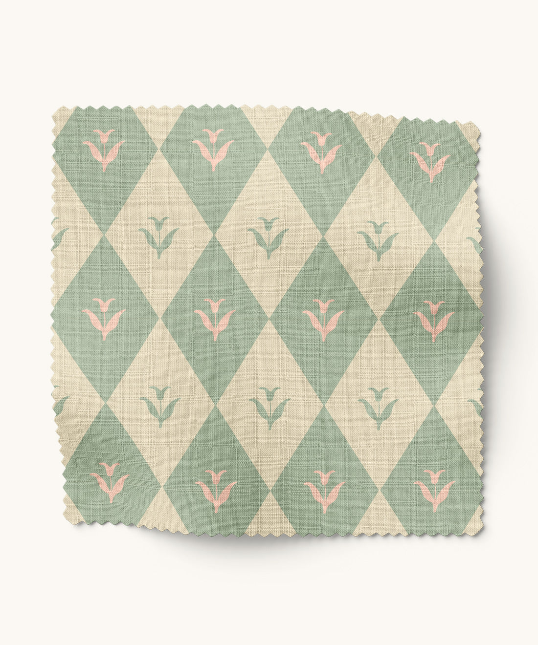 Diamond floral patterned fabric in sage and ivory