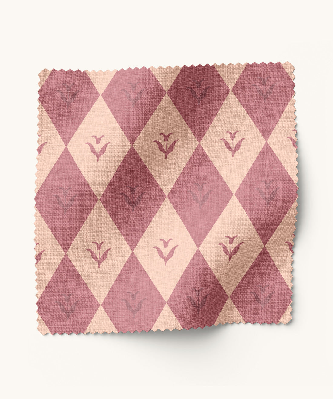 Diamond patterned fabric with flowers in light and dark pink