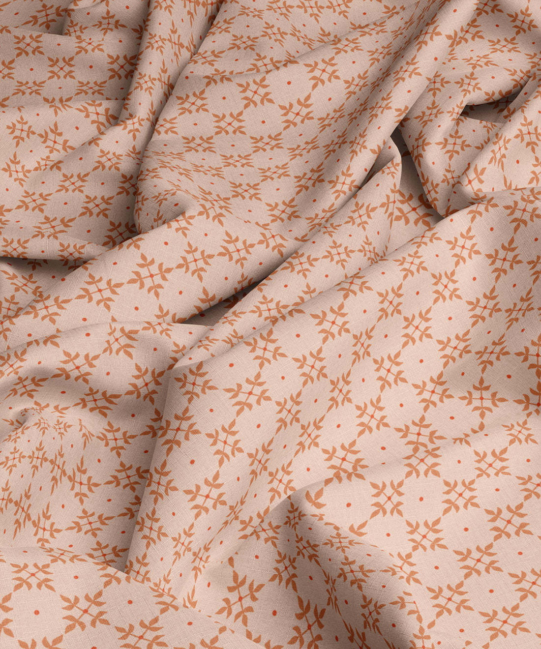 Geometric patterned fabric in peach and orange by Gray Benko Home