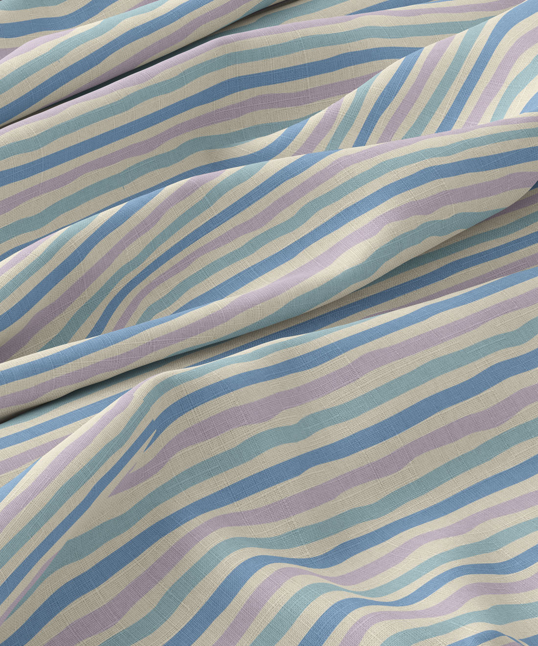 Striped fabric with blue and purple lines on a beige background