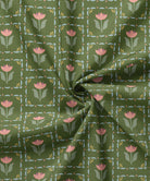 Green fabric with pink floral pattern