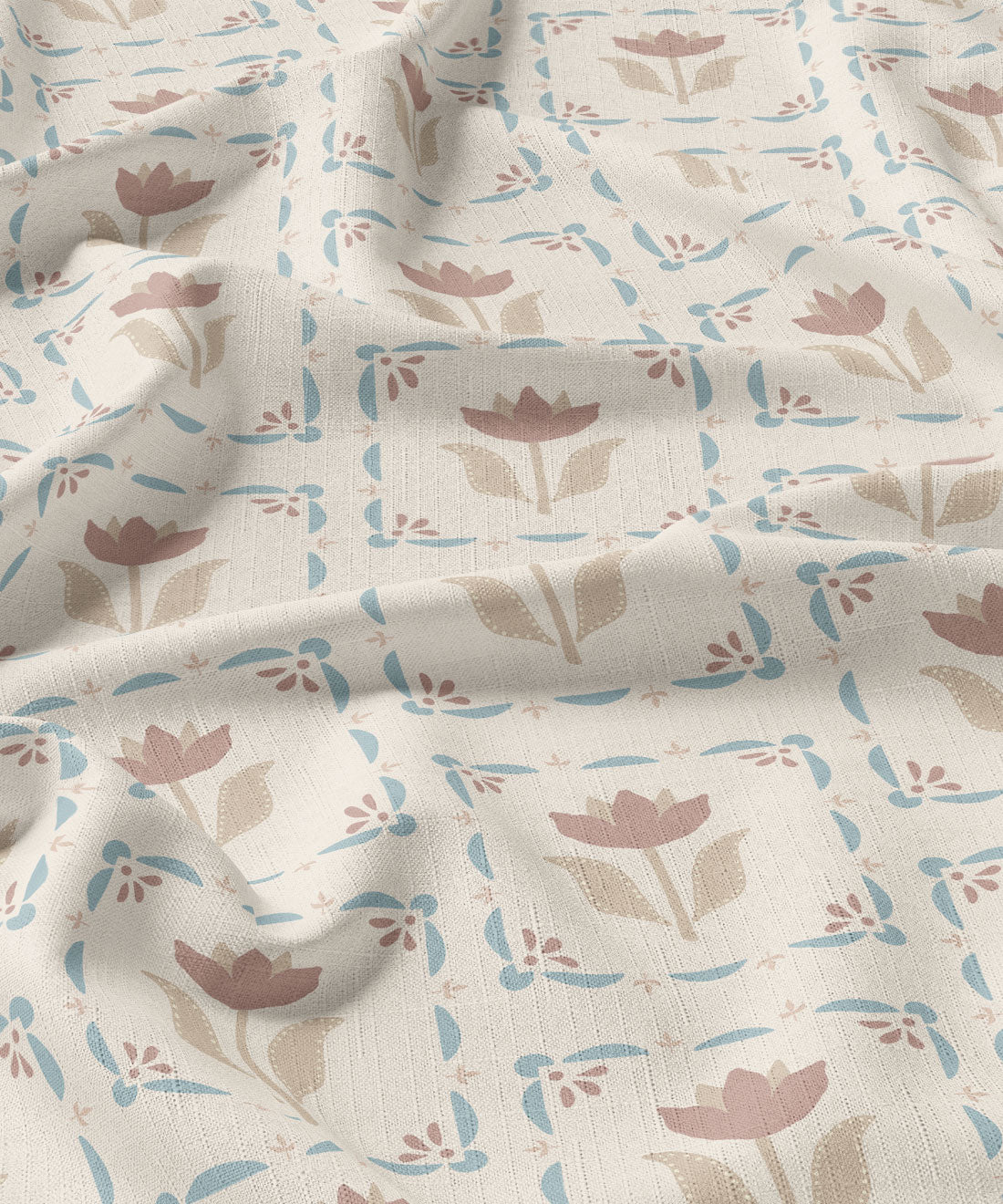 Taupe and blue floral patterned fabric