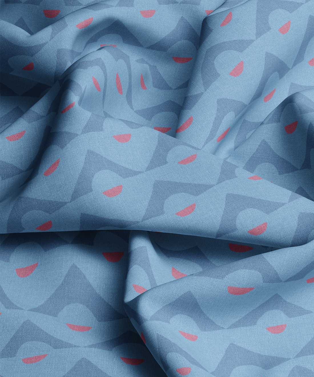 Blue  and red fabric with abstract pattern by Gray Benko Home