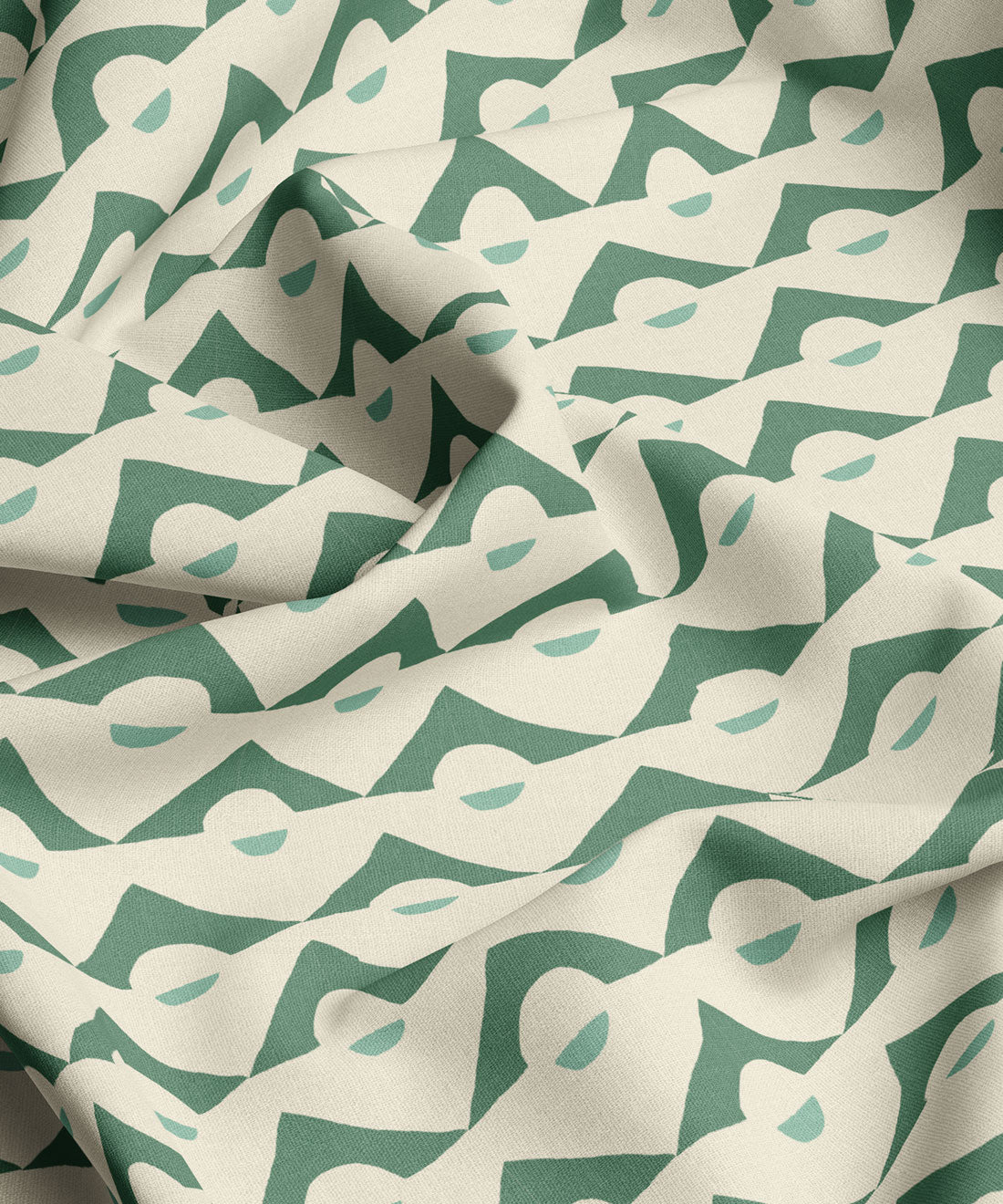 Fabric with green and white abstract pattern