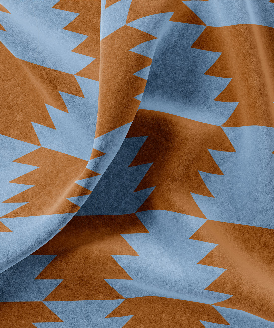 Fabric with brown and blue geometric pattern