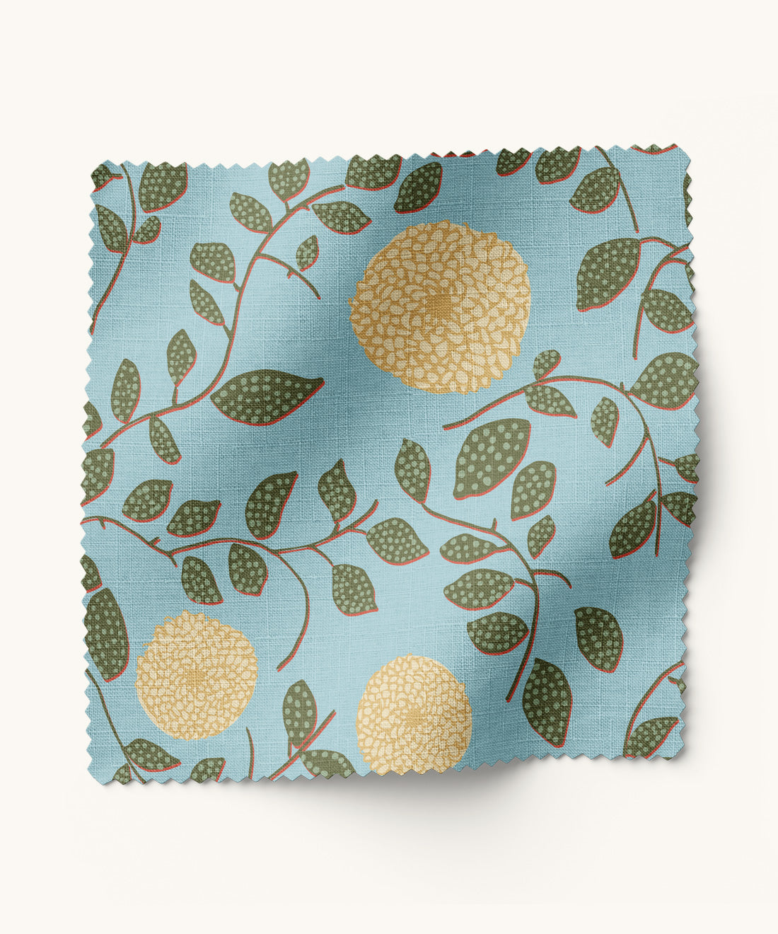 Blue and yellow floral patterned fabric by Gray Benko Home
