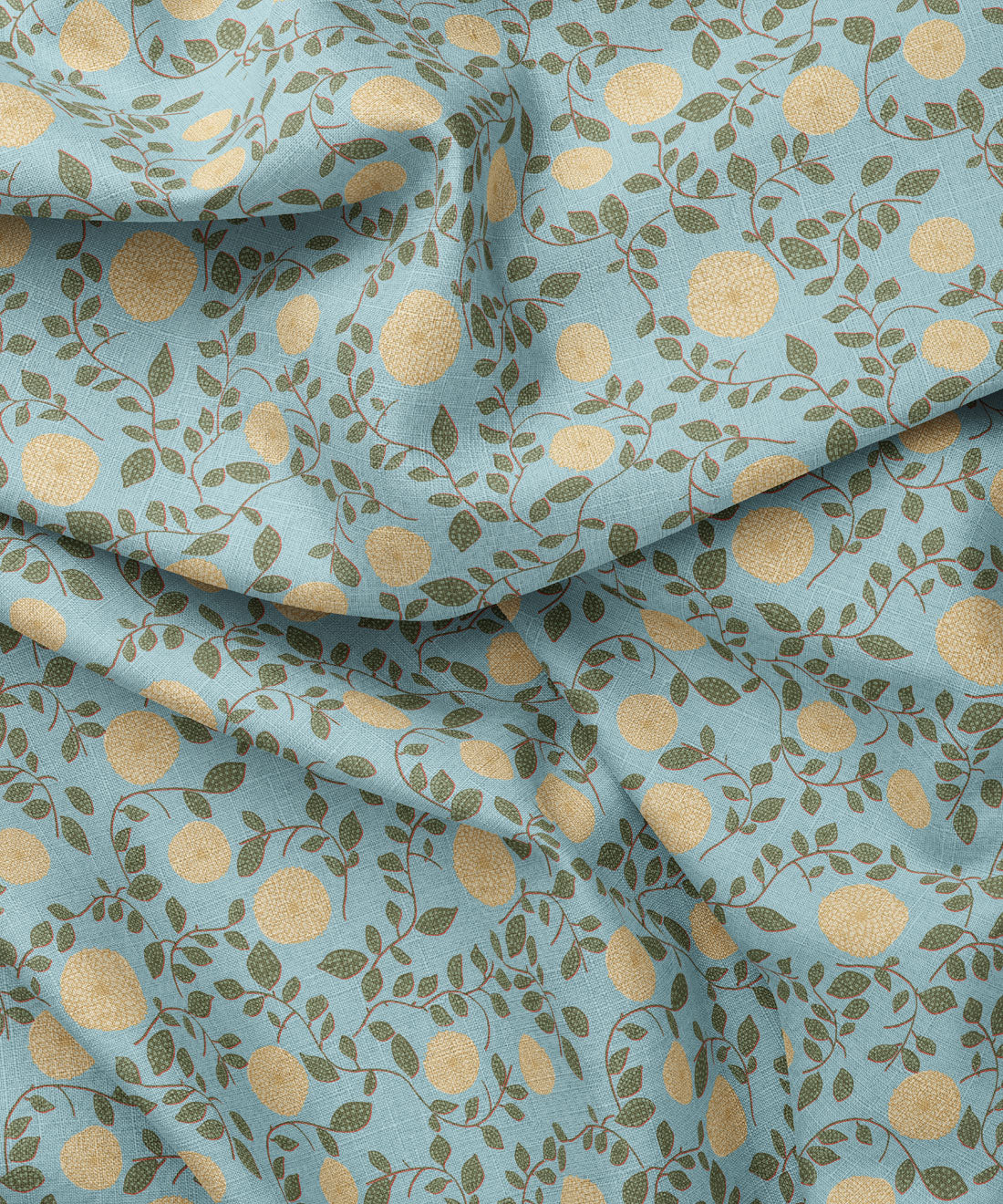 Fabric with floral pattern on a blue background