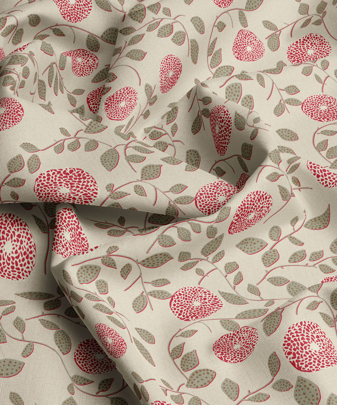 Red and green floral patterned fabric