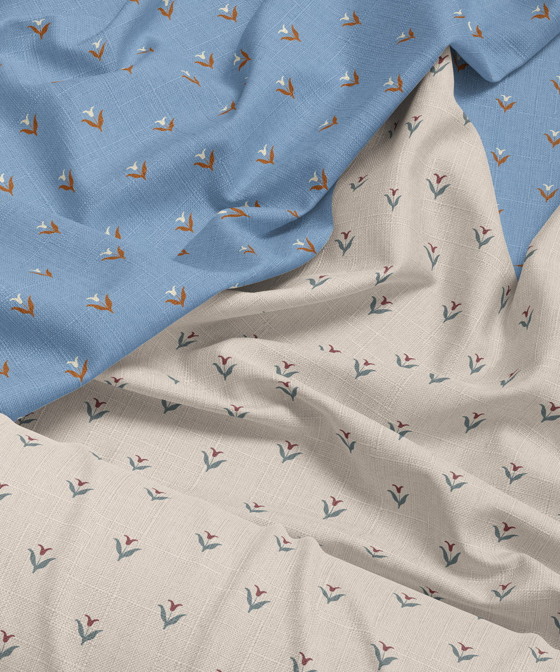 Cottagecore fabric in burgundy and blue