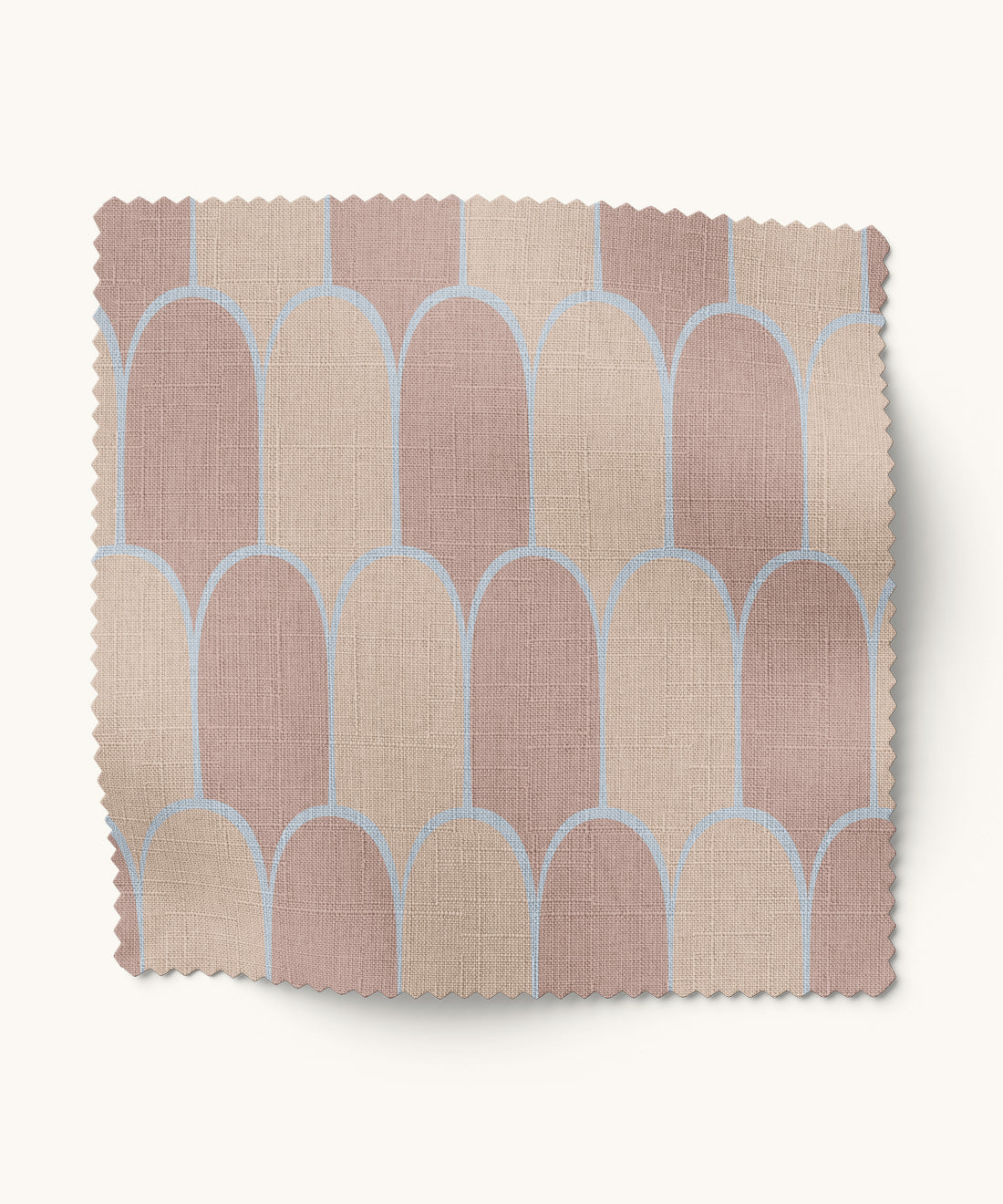 Textile swatch with a pattern of arches in taupe and blue 