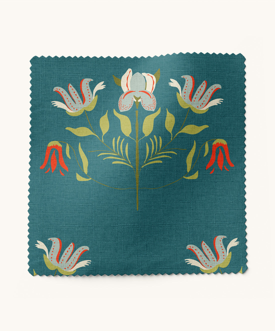 Fabric with floral pattern on a teal background by Gray Benko Home