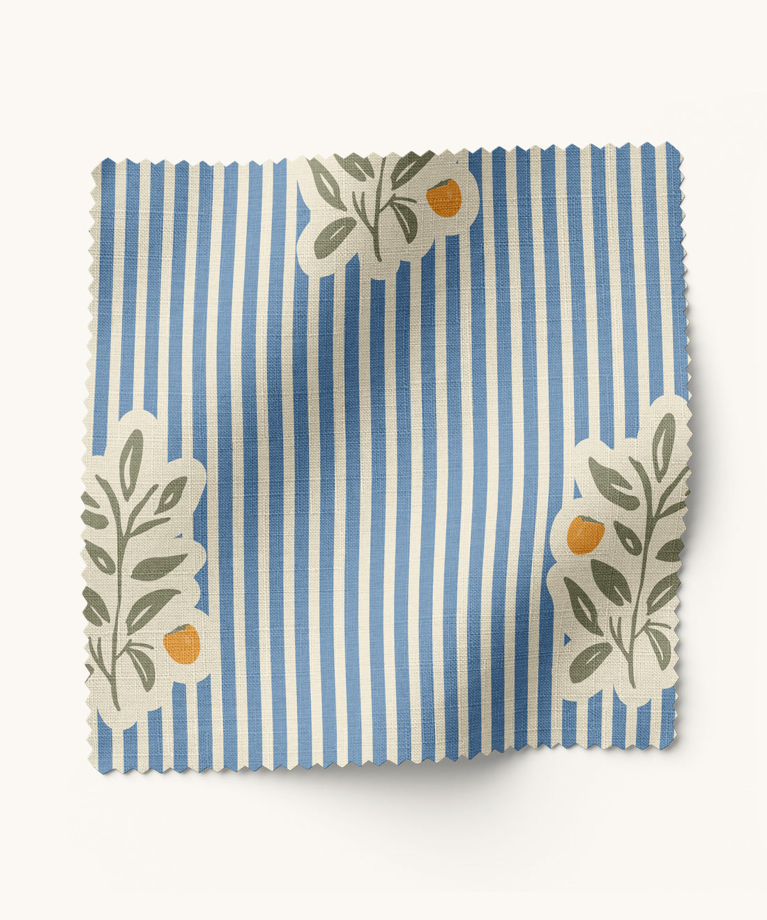 Blue striped fabric with floral pattern
