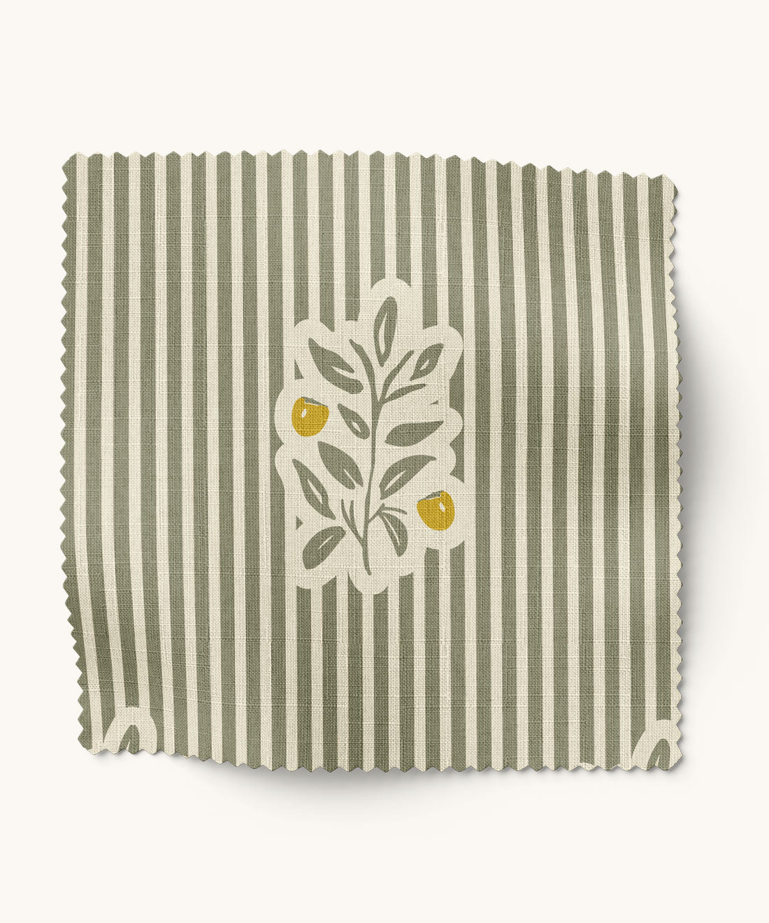 Green striped fabric with leaf pattern