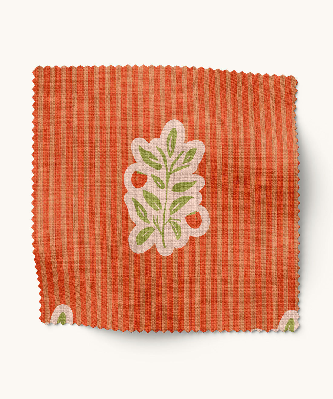 Orange striped fabric with floral pattern