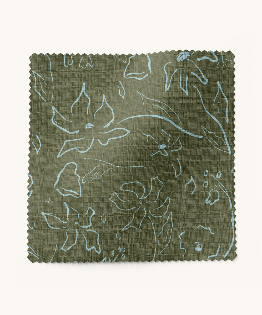 Floral patterned fabric in green and blue by Gray Benko Home