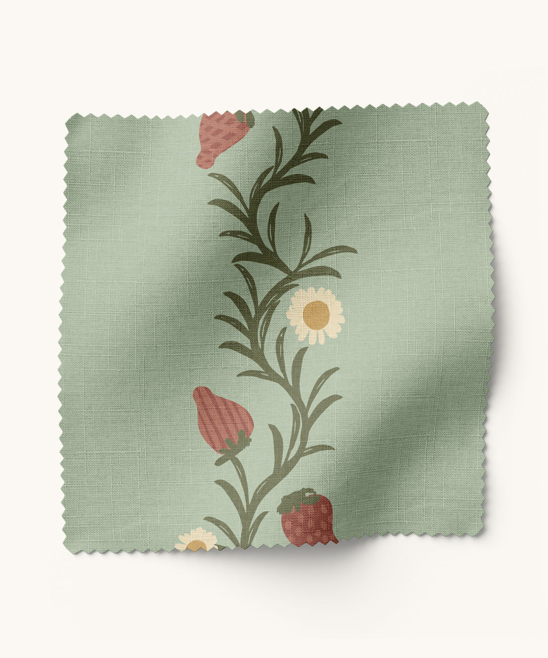 Strawberry patterned fabric in green and red