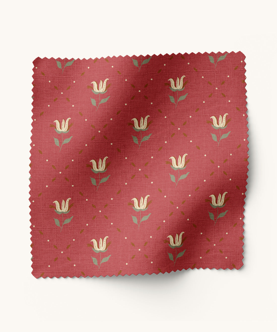 Floral patterned fabric with red and cream by Gray Benko Home