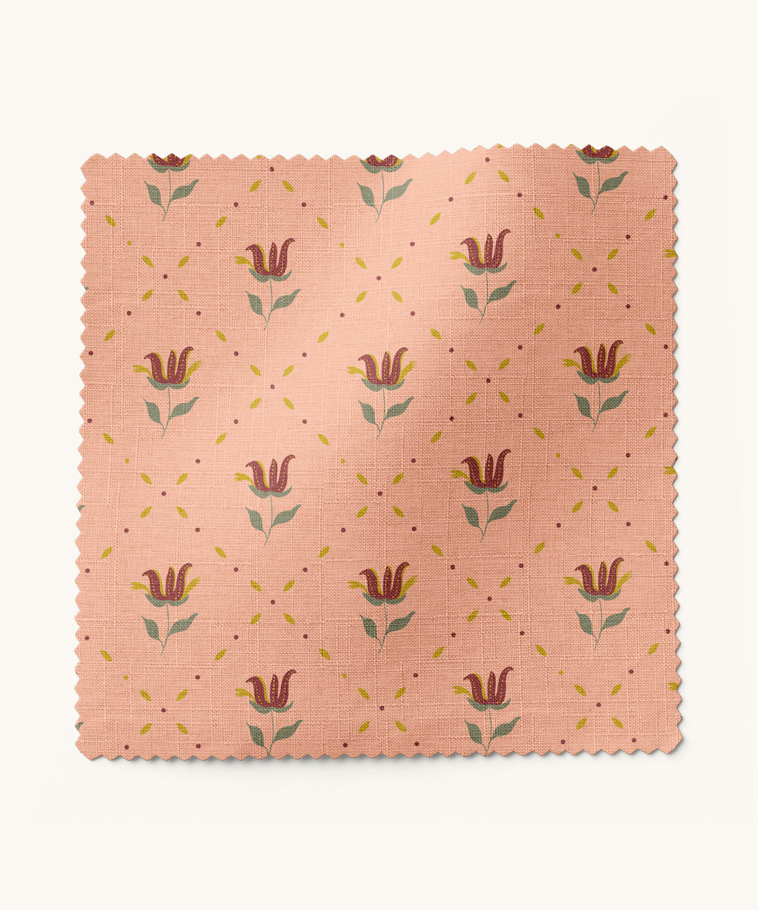 Fabric with floral pattern on a peach background by Gray Benko Home