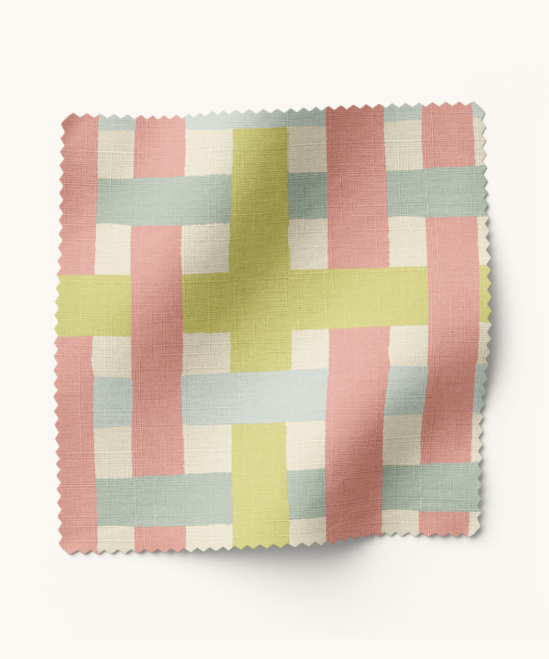 Woven patterned fabric in chartreuse, blue and pink by Gray Benko Home