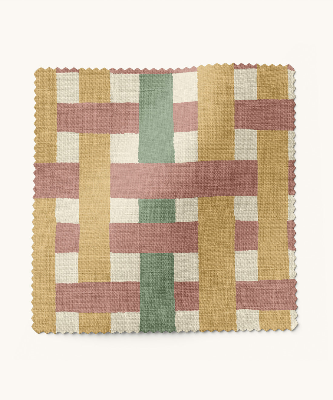 Woven patterned fabric in mustard, red, green by Gray Benko Home