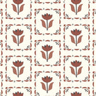 A piece of wallpaper with a repeating floral pattern in brown and black colors on a white background.
