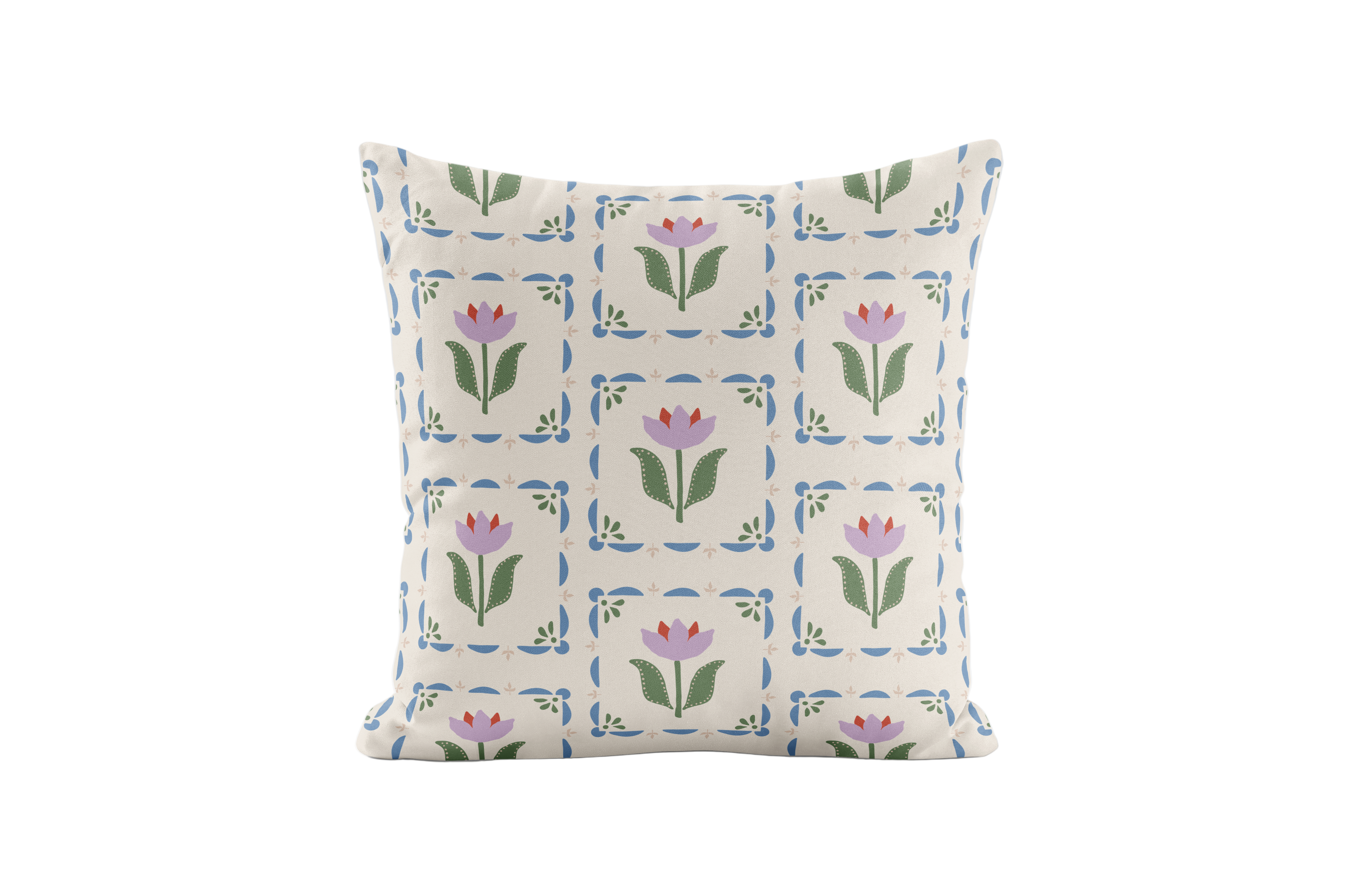 Floral pillow cover in lavender & Green