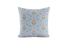 Decorative pillow with periwinkle and green floral pattern