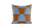 Geometric patterned pillow in periwinkle and brown
