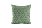 Green pillow with geometric pattern on a white background
