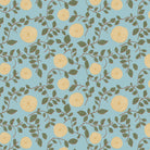 A roll of wallpaper with a blue and yellow floral pattern.