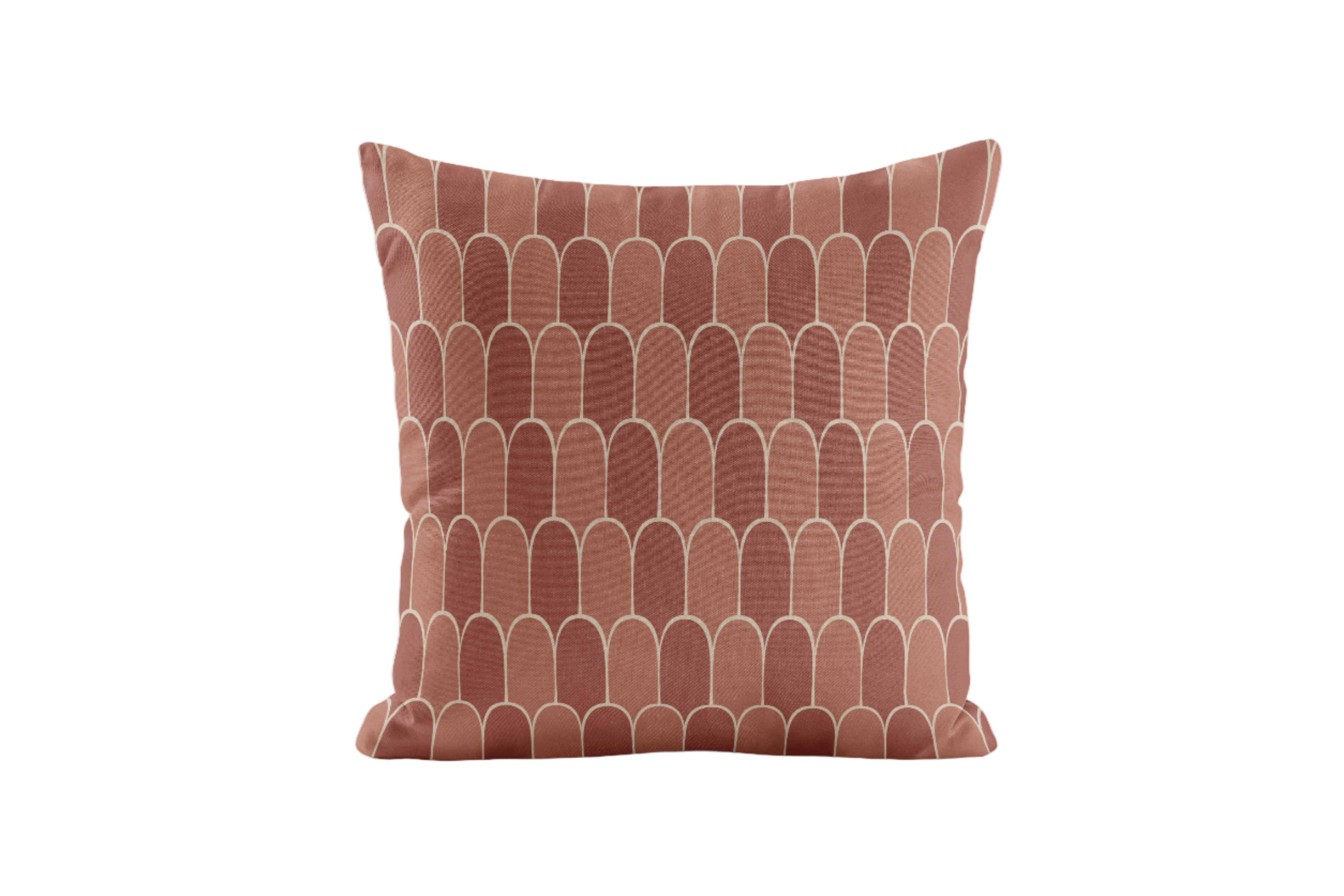 Decorative pillow with brown geometric pattern on a white background