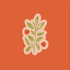 A yard of fabric with a tangerine orange background featuring a stylized leaf and fruit design.