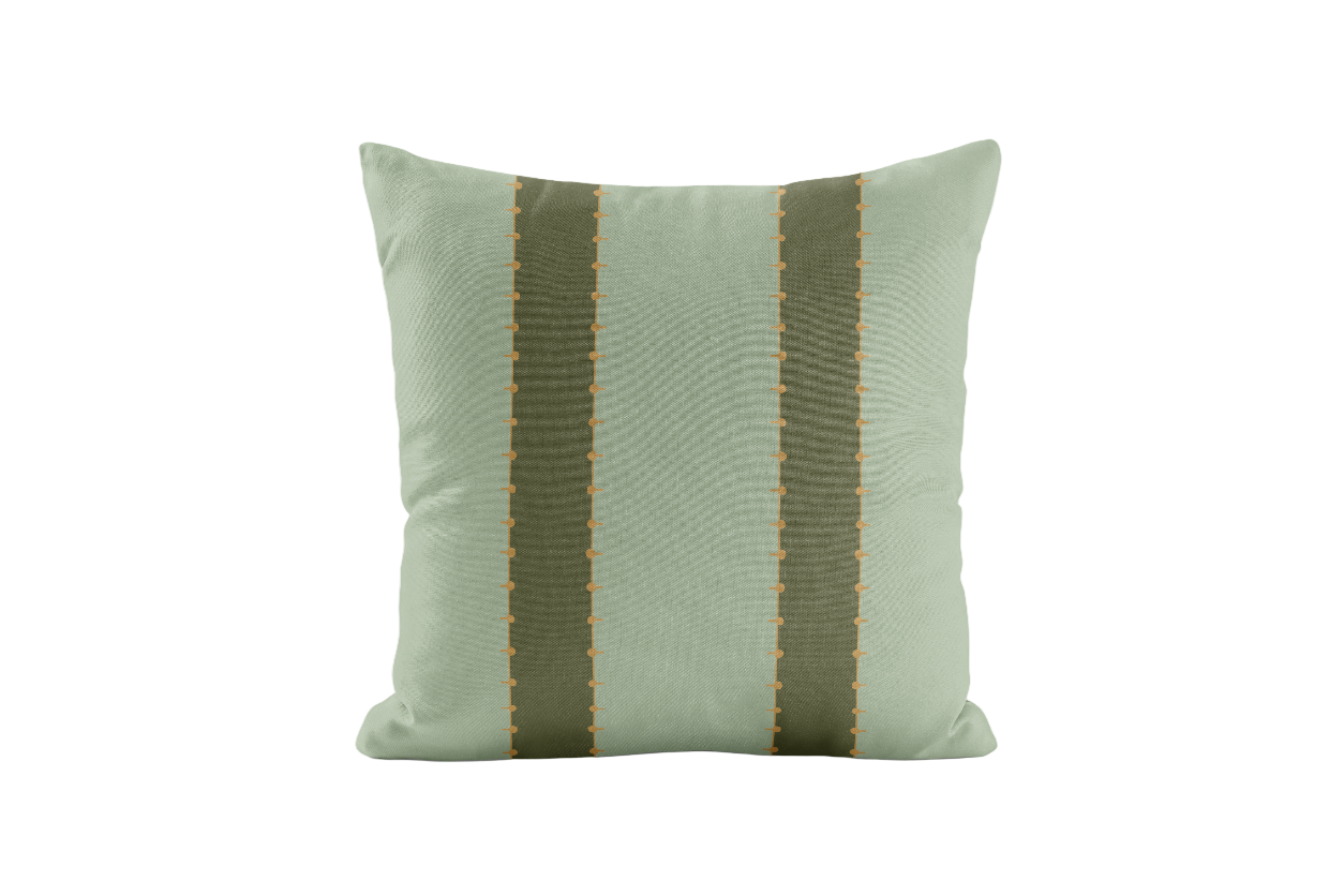 Green pillow with striped pattern on a white background