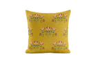 Yellow pillow with floral patterns on a white background