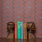 Striped floral wallpaper in red and blue
