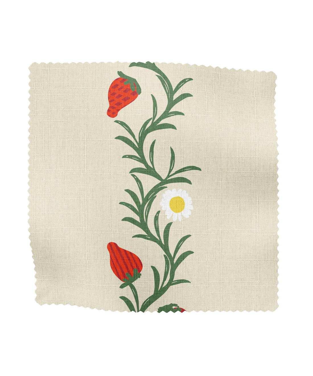 Strawberry patterned fabric in ivory and red