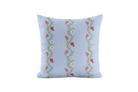 Strawberry patterned pillow in periwinkle and red