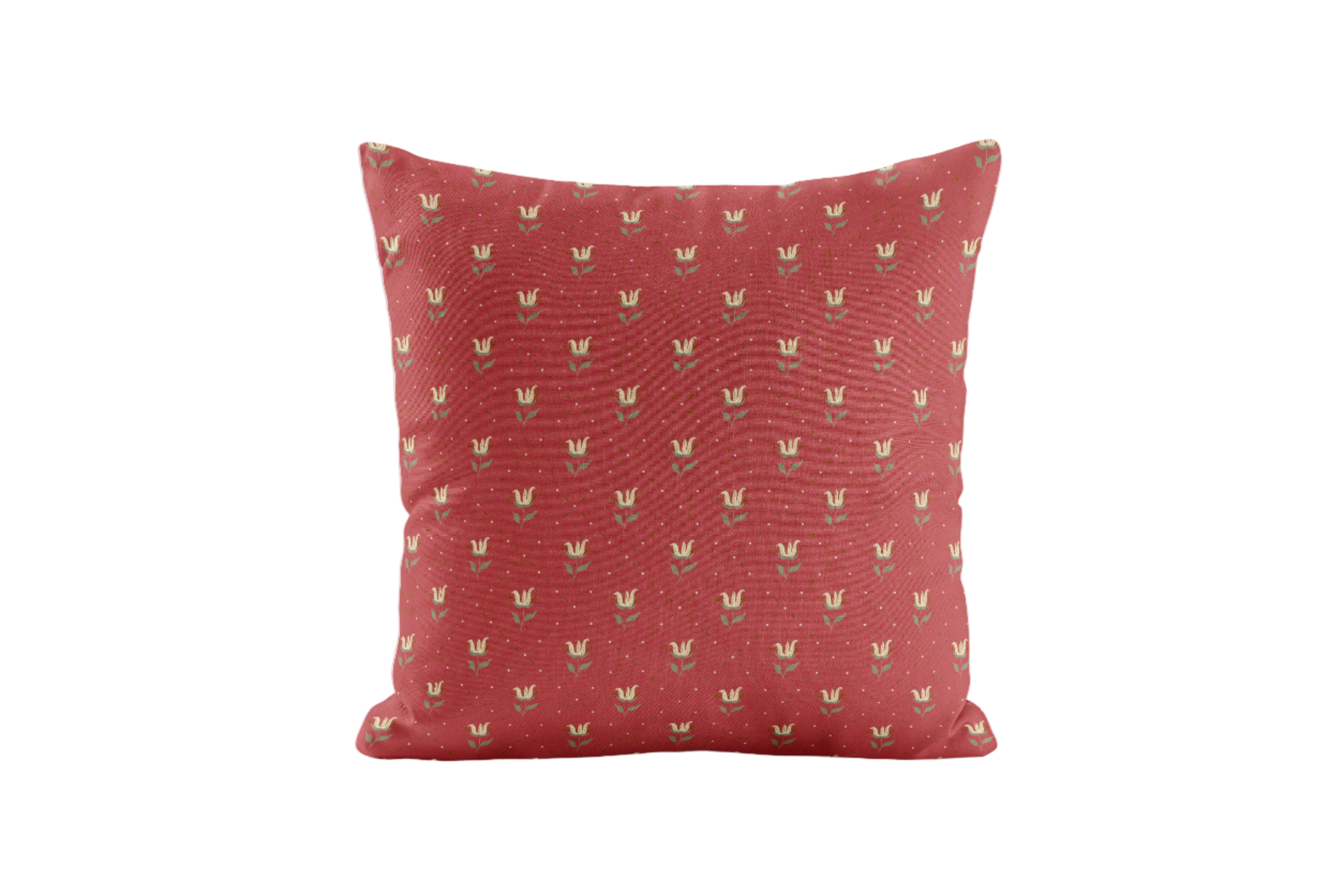 Red pillow with a small trellis pattern on a white background