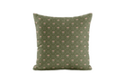 Green pillow with trellis floral pattern on a white background