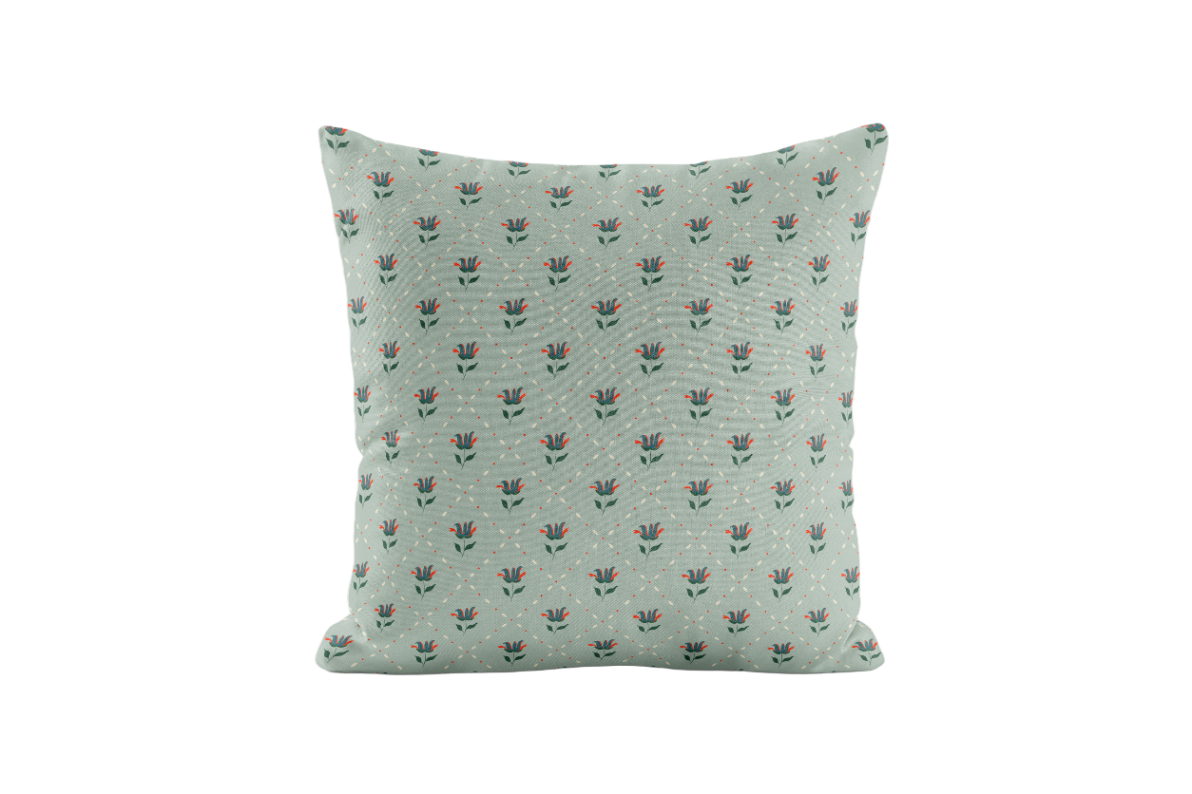 Decorative pillow with floral pattern on a light blue background