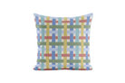 Decorative pillow with a colorful geometric pattern on a white background