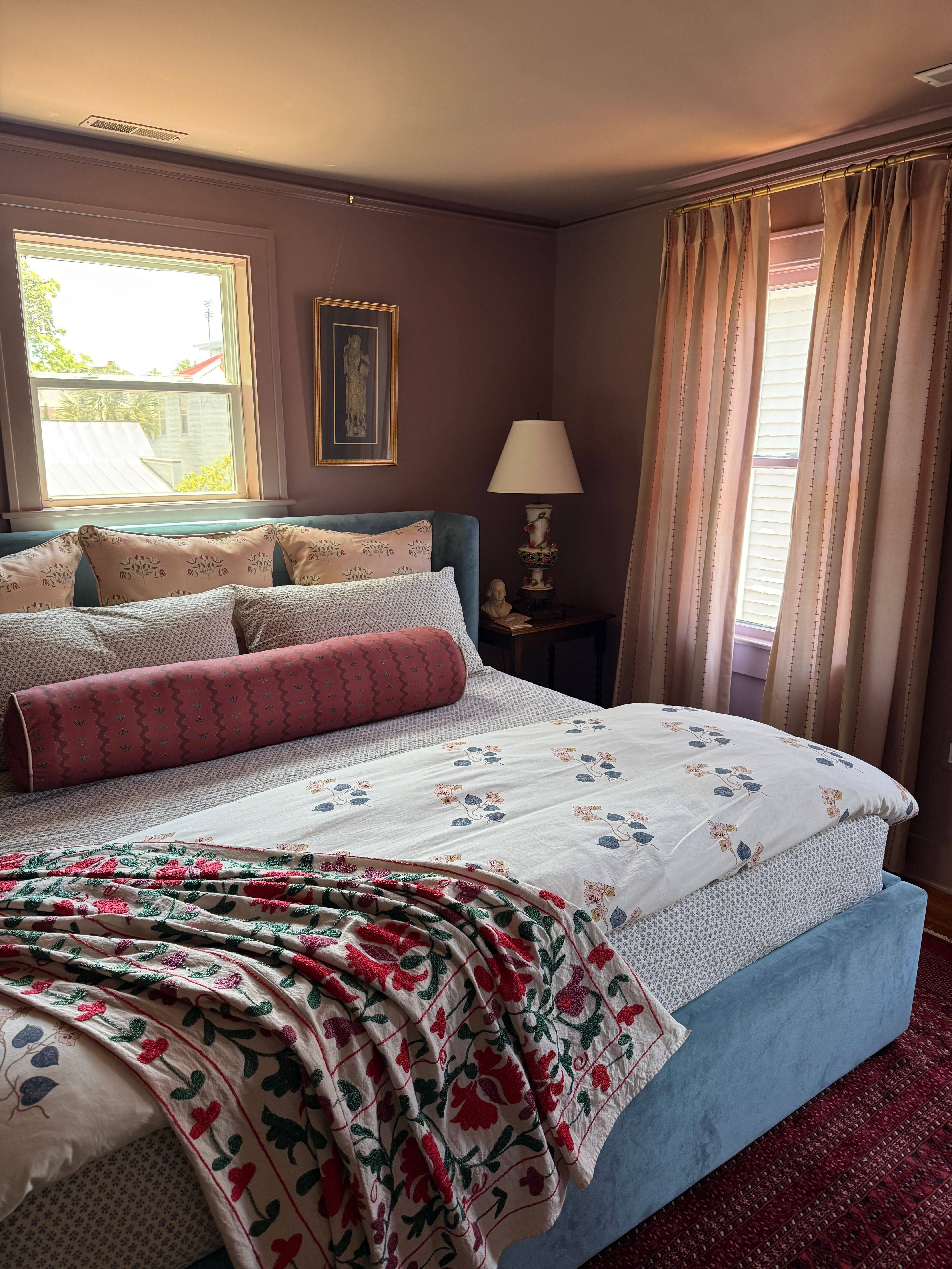 Moody mauve master bedroom 